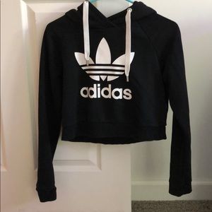 Adidas Black Cropped Hooded Sweatshirt